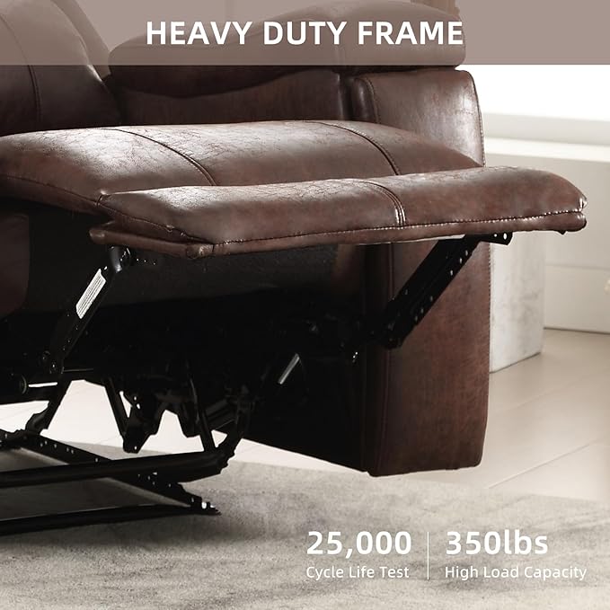 Leather Recliner Chair, Manual Recliner Chair for Adults with Overstuffed Arms and Back, Single Sofa Recliner with Cup Holders for Living Room Set of 2, Red Brown