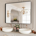 40x30 Inch Black Metal Framed Bathrrom Mirror for Wall,Matte Black Rectabgle Vanity Mirror,Tempered Glass,Anti-Rust,Rounded Corner,Horizontal or Vertical