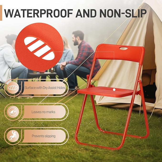 Karl home 6 Pcs Folding Chair, 300LBS Lightweight Foldable Plastic Chair, Reinforced Metal Frame Easy to Fold & Store for Indoor & Outdoor, Wedding, Party, Meeting Room, Patio and Garden, Orange