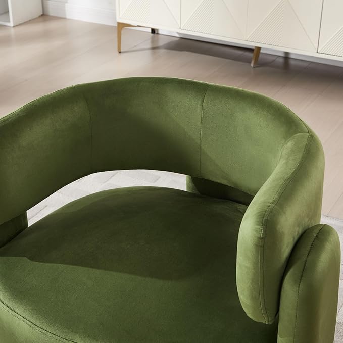Velvet Accent Chair with Arms, Upholstered Barrel Armchair with Curved Back, Comfy Single Side Chair for Reading, Living Room, Home Office, Green