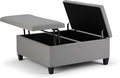 SIMPLIHOME Ellis 36 inch Wide Contemporary Square Coffee Table Storage Ottoman in Dove Grey Linen Look Fabric, Assembled, For the Living Room and Bedroom