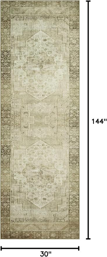 Loloi Magnolia Home by Joanna Gaines Banks Collection BAN-06 Natural/Granite 2'-6" x 12'-0", .13" Pile Height, Machine Washable, Runner Rug