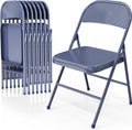 VINGLI Folding Chairs All Steel Metal Frame, Capacity 350 lbs, Durable Portable and Versatile for Indoor Outdoor Use, Darkblue, Set of 8