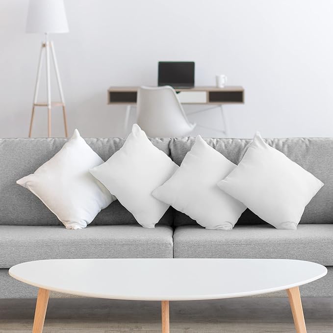 Acanva 20x20 Throw Pillow Inserts Set of 4, Premium Polyester Fiber Fill Square Sham Stuffer Cushion for Sofa, Bed, Couch and Chair, Machine Washable, 20x20 Inch(for 18x18 Cover), White 4 Count