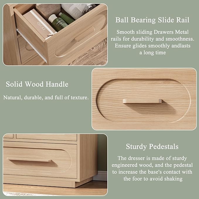 Modern 8 Drawer Dresser for Bedroom, 54" Wide Dressers & Chest of Drawers w/Solid Wood Handle, Wood Mid Century Closet Organizers and Storage Cabinet for Bedroom, Living Room, Hallway, Natural Oak