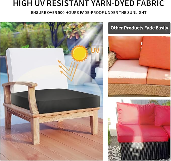 Easy-Going Waterproof Patio Cushion Covers ONLY Cover 27x25x5 inch 2 Pack Replacement Non-Slip Outdoor Seat Cushion Slipcover with Zipper. Black