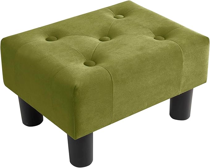 Poofzy Small Foot Stool Ottoman, Velvet Ottoman Foot Rest with Legs, Rectangle Foot Rest for Couch, Footstools and Ottomans Small for Living Room and Entryway (Olive Green)