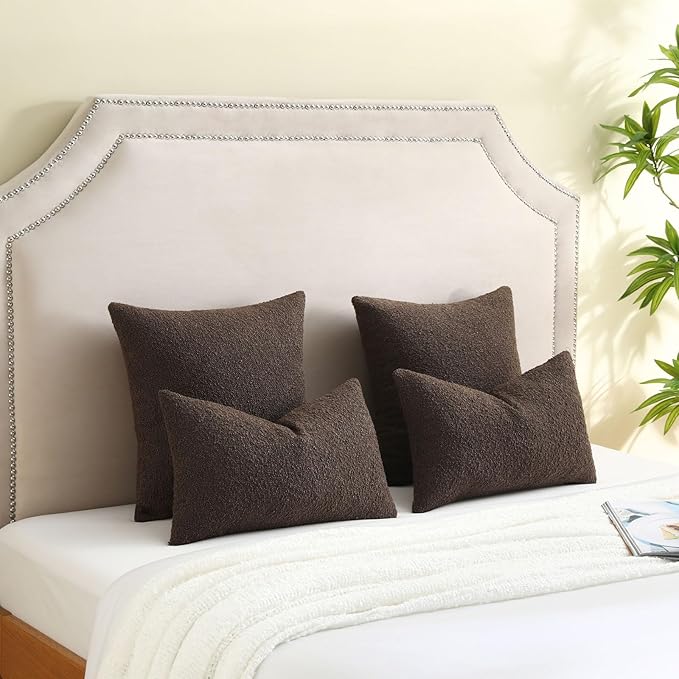 FUTEI Pack of 2 Dark Coffee Decorative Throw Pillow Covers 24x24 Inch Soft Cozy Solid Boucle Textured European Cushion Case,Modern Home Decor for Couch Bed Living Room