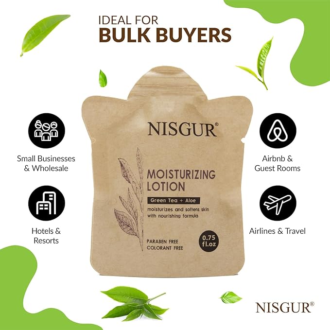 Travel Size Body Lotion Bulk 0.75 oz 100 Pack No Plastic Hotel Size Lotion Kraft Paper Pouch Travel Lotion Bulk Aloe and Green Tea Extract Infused Hotel Supplies and Toiletries for Guest