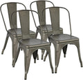 Yaheetech Metal Dining Chairs Set of 4, Industrial Stackable Kitchen Chairs with Back for Dining Room/Restaurant/Bistro/Patio, Indoor & Outdoor Use, Gun Metal