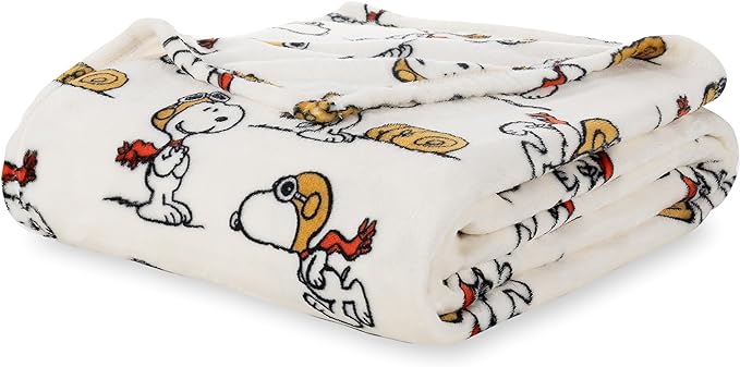 Berkshire Blanket Peanuts® VelvetLoft® Cute Character Snoopy Plush Blanket,Peanuts Red Baron,Twin 60 in x 90 in (Official Peanuts® Product)