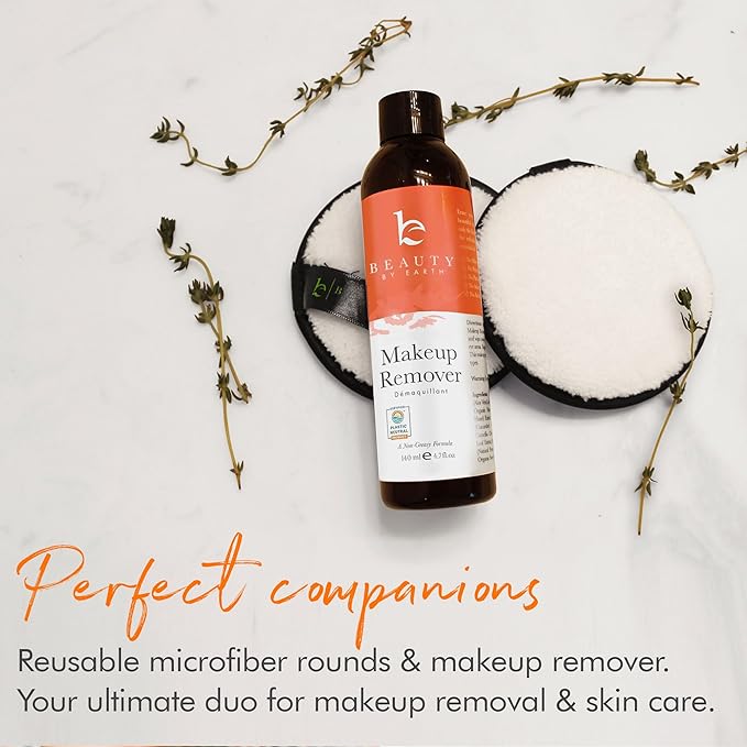 Makeup Remover - USA Made with Natural & Organic Ingredients Face and Eye Make Up Remover, Use with Wipes or Cotton Pads, Gentle Non-Greasy Makeup Remover for Dry, Oily and Sensitive Skin Types