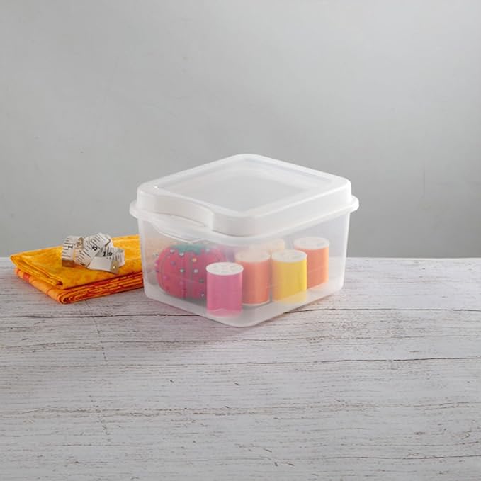 Sterilite FlipTop, Stackable Small Storage Bin with Hinging Lid, Plastic Container to Organize Desk at Home, Office, Clear, 24-Pack