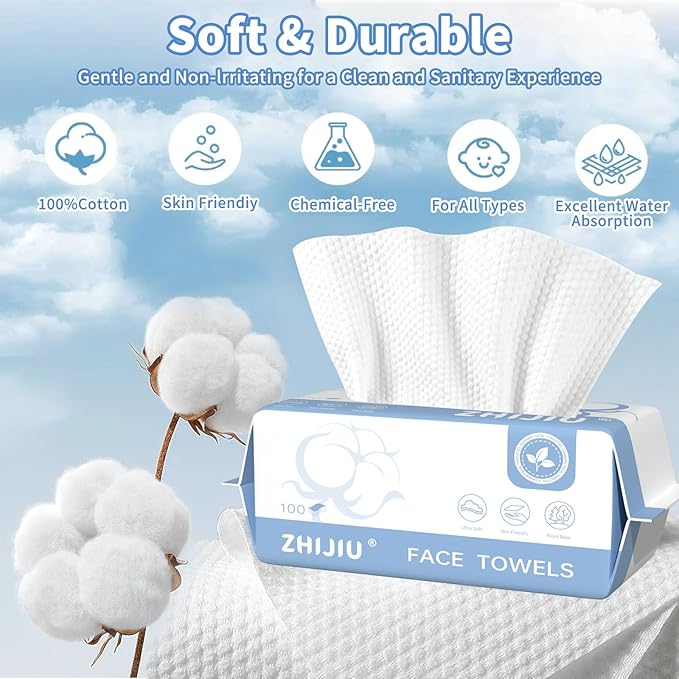 Disposable Face Towels 600 Count, Ultra Soft & Thick Facial Towels for Sensitive Skin, Biodegradable & Lint-Free Makeup Remover Dry Wipes, Multi-Purpose Cleansing Towelettes for Face Wipes