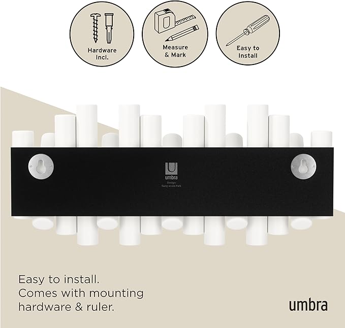 UMBRA Picket Rail Wall Stylish and Functional Hook with Five Hoops (White) (Pack of 3)