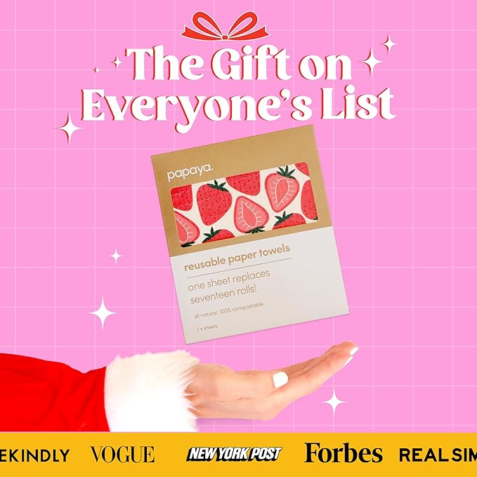 Papaya Reusable Paper Towels, Premium Swedish Dishcloths, Washable Reusable Dish Cloths, 1 Sheet Replaces 17 Rolls, Eco Friendly Stocking Stuffer - 2 Sheets, 1 Hook