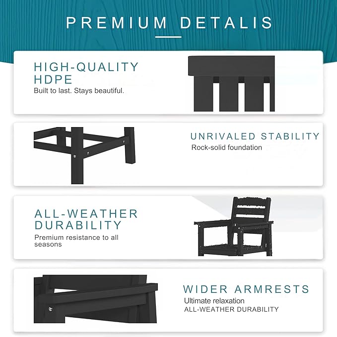 7 Piece Patio Dining Set with 11ft Patio Umbrella (Royal Blue), 7 Black Outdoor HDPE Dining Set with 6 Chairs + 1 Large Table, for Market, Pool, Garden, Backyard, Deck