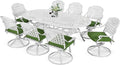 MEETWARM 9-Piece Outdoor Patio Dining Set, All-Weather Cast Aluminum Patio Conversation Set with 8 Cushioned Swivel Rocker Chairs for Backyard Garden Deck, 1 Oval Table, 2" Umbrella Hole, White