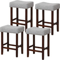 COSTWAY Counter Height Bar Stools Set of 4, 25-inch Backless Saddle Stools with Nailhead Trim, Rubber Wood Frame, Footrest, Max Load 330 Lbs, Upholstered Barstools for Kitchen Island Pub, Grey