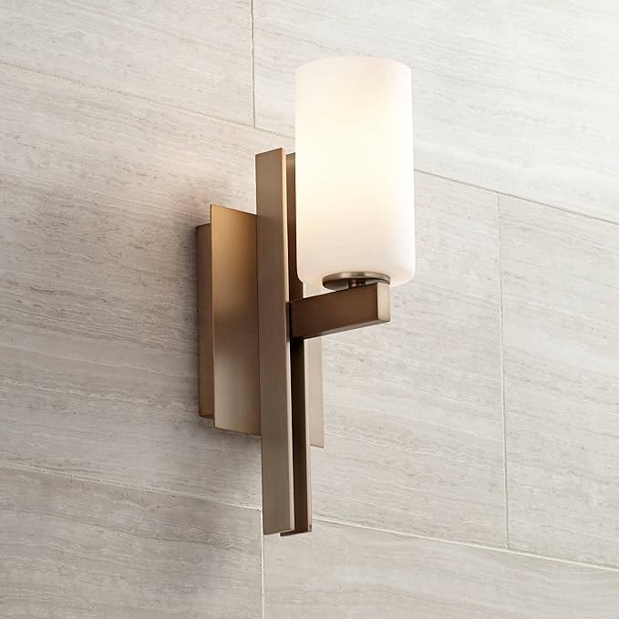 Possini Euro Design Ludlow Modern Wall Light Sconces Set of 2 Burnished Brass Gold Hardwired 4 1/2" Fixture Frosted White Glass Shade for Bedroom Bathroom Vanity Living Room Home Hallway Dining