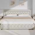 BarnFurin King Bed Frame with Diamond Tufted Headboard, Faux Leather Upholstered Bed with Wooden Slats Support, No Box Spring Needed, Mattress Foundation, Easy Assembly, Cream