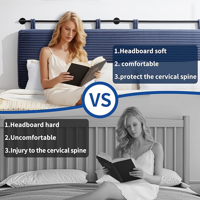 UEV King Headboard Only, Wall Mounted Hanging Upholstered Bed Head Board, Modern Vertical Channel Design of Fine Flannel, Elegant Dark Blue Fluted Headboard for Bedroom (Dark Blue, King Size)