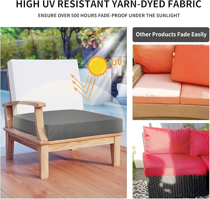 Easy-Going Waterproof Patio Cushion Covers ONLY Cover 22x22x4 inch 2 Pack Replacement Non-Slip Outdoor Seat Cushion Slipcover with Zipper. Dark Gray