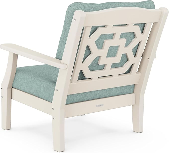 Martha Stewart by POLYWOOD® Chinoiserie Deep Seating Chair in Sand/Glacier Spa