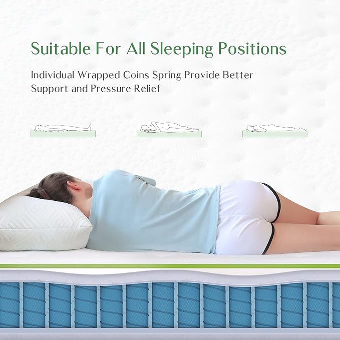Novilla Queen Size Mattress, 10 Inch Hybrid with Gel Memory Foam & Individually Wrapped Pocket Coils Innerspring, Queen Spring Mattresses for a Cozy & Peaceful Sleep
