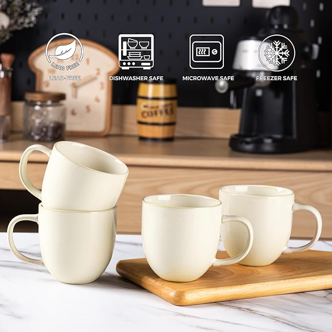 AmorArc 12oz Coffee Mugs, Ceramic Coffee Mugs set of 6 for Man, Woman, Dad, Mom, Modern Coffee Mugs with handle for Latte/Cappuccino/Milk/Cocoa. Dishwasher&Microwave Safe,Vanilla