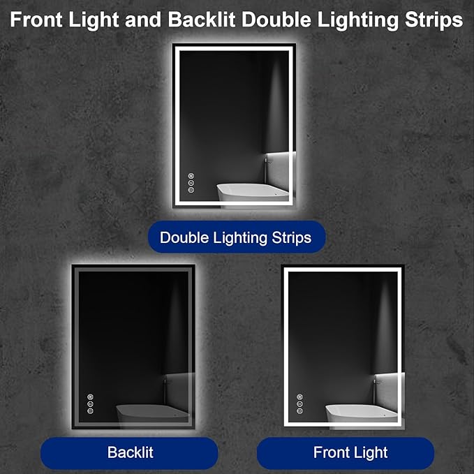Awoco 48''x36'' LED Bathroom Mirror with Light, Lighted Vanity Mirror with Backlit and Front Light, Dimmable Anti-Fog Memory Function Lighted Mirror with 3 Colors for Bathroom Wall