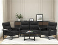 3-Piece Living Room Sofa Set, Faux Leather Loveseat & Accent Chairs Set of 2 with Foldable Tray Table & Storage Pocket, Upholstered Sofa Set for Small Spaces, Office, Black