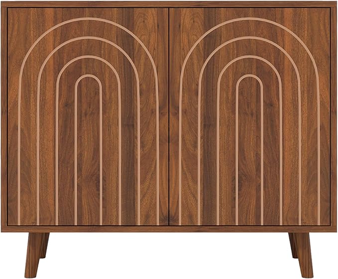 63" Sideboard Buffet Cabinet Set of 2, Modern Accent Cabinet with Carving Lines, Decorative Storage Cabinets for Bedroom Living Room Kitchen Office and Hallway (Walnut, 2)