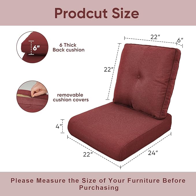 10-Piece Outdoor Patio Cushion Set - Fade & Water Resistant with Removable Olefin Cover, 22x24x4 Inch Memory Foam Cushions for Wicker Sectional Sofa – Red/Buckle