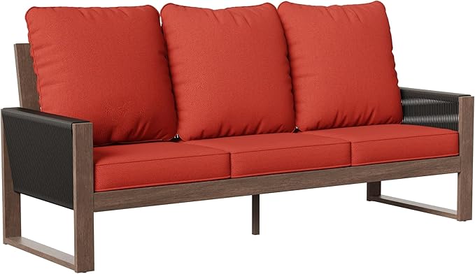 Patio Furniture 3 Seater Sofa Cedar Wood Indoor&Outdoor Couch, Outside Deep Seat High Back Porch Sofa