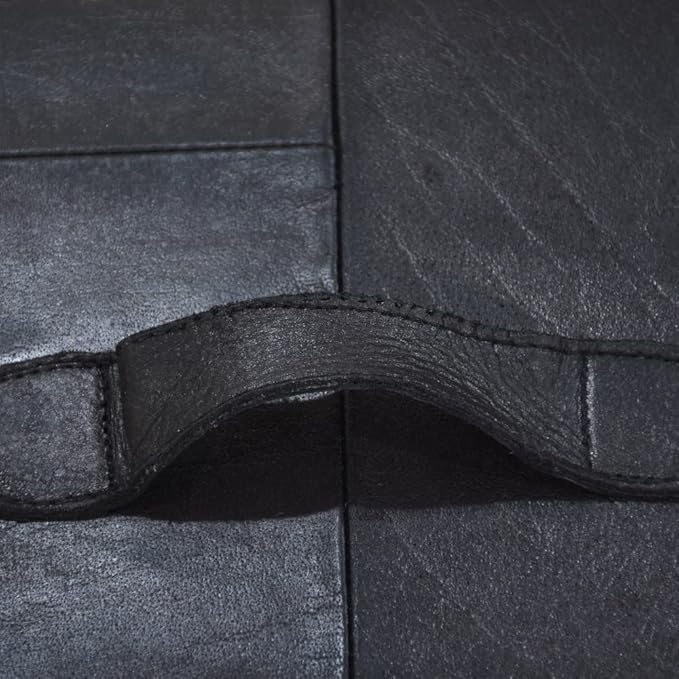 Handmade Eco-Friendly Geometric Leather Pouf Black Color Square 14" x 14" x 14" Buffalo Leather Pouf for Living Room, Bedroom Seating, Patio