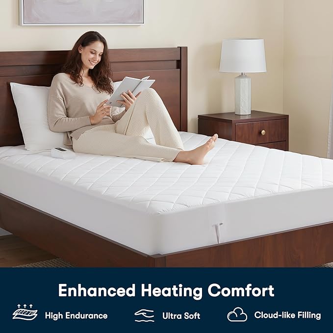 Serta Multi-Zone Heated Mattress Pad – Dual Controllers for Personalized Body & Foot Warmth, 10 Heat Settings, Auto Shut-Off, Soft Microfiber, Machine Washable, 15" Deep Pocket – Queen Size
