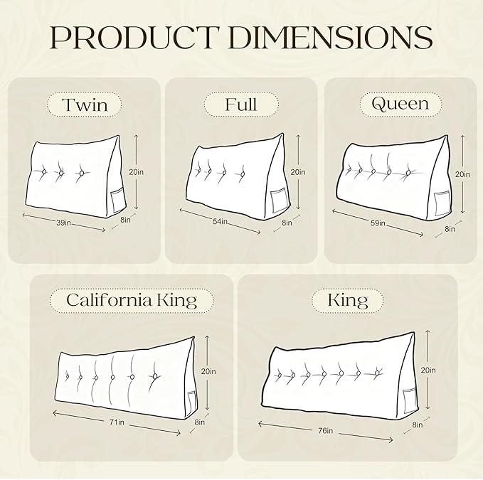 WOWMAX Headboard Pillow Triangular Bed Wedge Pillow for Headboard Wedge Pillow Headboard for Daybed Bunk Bed Large Bolster Pillow for Bed with Removable Cover, 85% Linen 15% Cotton Blend