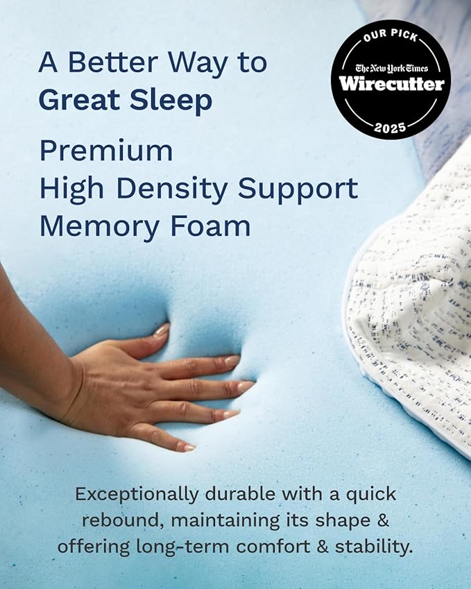 ViscoSoft 4 Inch Memory Foam Mattress Topper Queen - Select High Density Ventilated Mattress Pad - Removable Bamboo-Rayon Cover