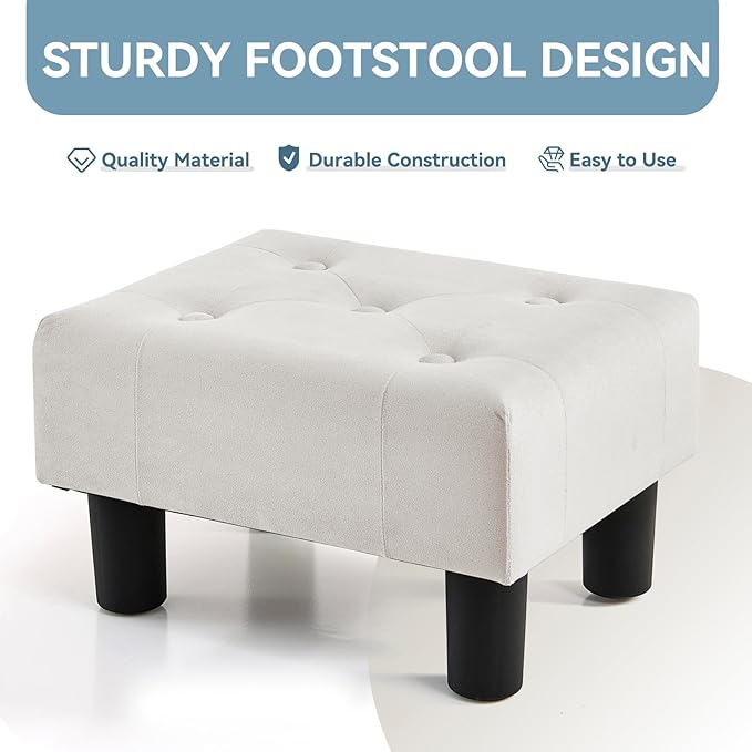 Poofzy Small Foot Stool Ottoman, Velvet Ottoman Foot Rest with Legs, Rectangle Foot Rest for Couch, Footstools and Ottomans Small for Living Room and Entryway (Beige)