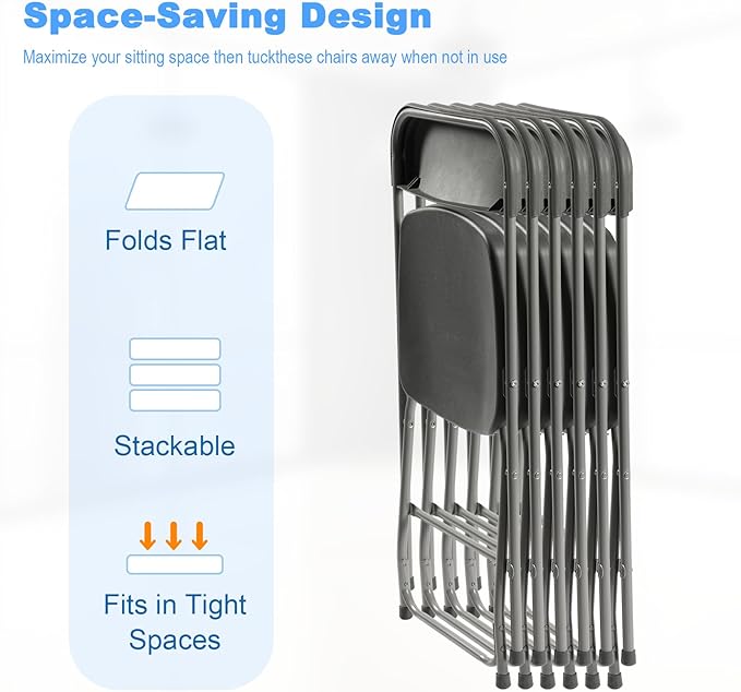 100 Pack Plastic Folding Chairs, Portable Party Chairs, Stackable Commercial Seats with Steel Frame for Home Office Wedding Party Indoor Outdoor Events Chairs, 350lbs Capacity,Gray