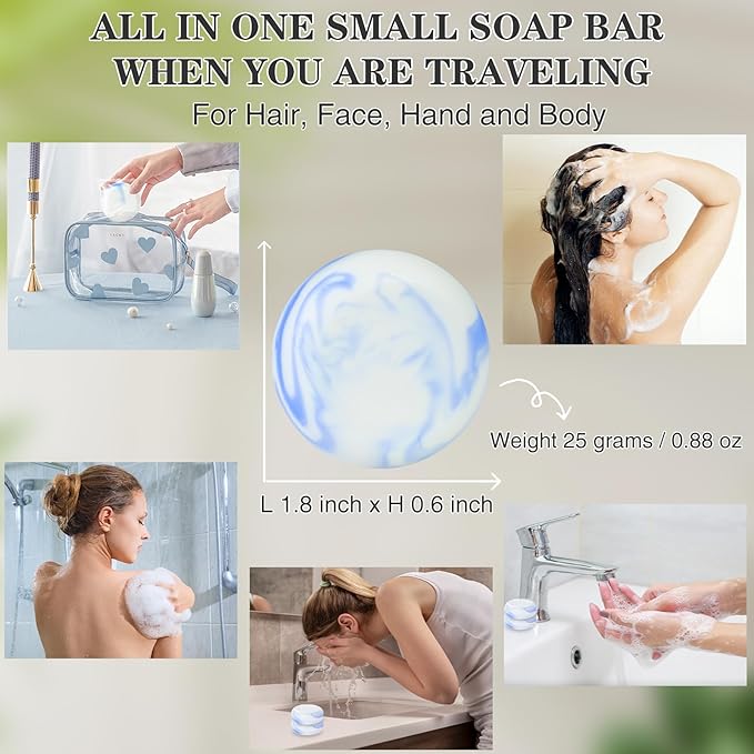 14 Pack 25 g Travel Size Soap Lemongrass Scented, Individually Wrapped 4-In-1 Handmade Hotel Mini Soap Bars with Olive Oil, Shea Butter, Soothe and Moisturize, Eco-Friendly, 0.88 oz