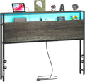 Full Sized Headboard with 2 Tiers Storage Shelves, Sturdy and Stable Headboard with Charging Station, USB Ports and LED Light for Full Bed Frame, Black Oak