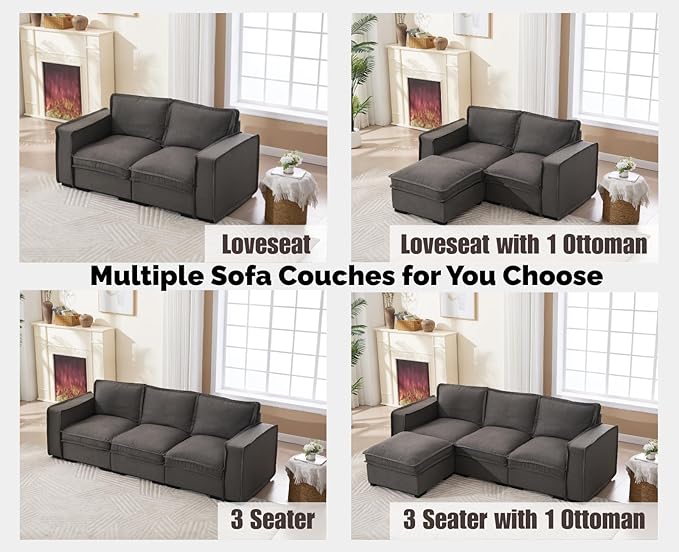 EALSON 93 Inch Modular Sectional Sofa Modern Comfy 3-Seater Couch Sofa Linen Fabric Upholstered Cloud Couches with 24" Deep Seat and Wooden Legs for Bedroom/Living Room/Office, Grey