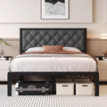 Full Bed Frame with Headboard Linen Upholstered Bed Frame Platform,All Metal Slats Support Platform Bed Frame with Storage Space,Easy Assembly,Noise Free,No Box Spring Needed,Grey