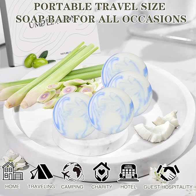 14 Pack 25 g Travel Size Soap Lemongrass Scented, Individually Wrapped 4-In-1 Handmade Hotel Mini Soap Bars with Olive Oil, Shea Butter, Soothe and Moisturize, Eco-Friendly, 0.88 oz