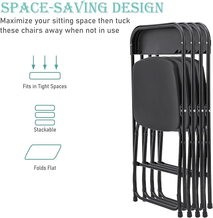 100 Pack Plastic Black Folding Chairs, Portable Stackable Commercial Party Folding Chairs with Steel Frame 350lbs for Home Office Outdoor Indoor Office Wedding Party Event