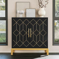 HLR Accent Cabinet with Gold Trim,Storage Cabinet with 2 Doors,Modern Wooden Sideboard for Living Room, Kitchen, Office and Hallway,Black