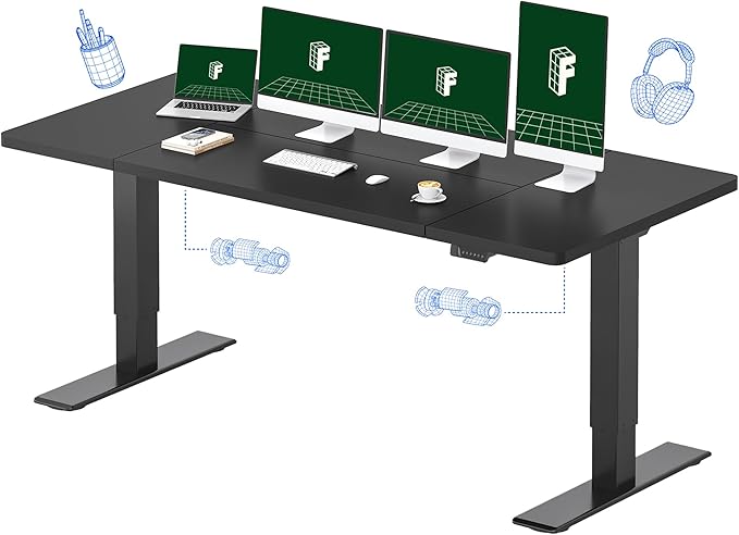 FLEXISPOT 79x32 Inch Large Dual Motor Electric Standing Desk, Black - Computer Desk with Memory Controller, Home Office Desk with Splice Board