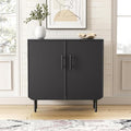 Modern Fluted Black Storage Cabinet with 2 Doors, Adjustable Shelves, and Metal Legs, Accent Buffet Sideboard for Living Room, Dining Room, Entryway (Black)
